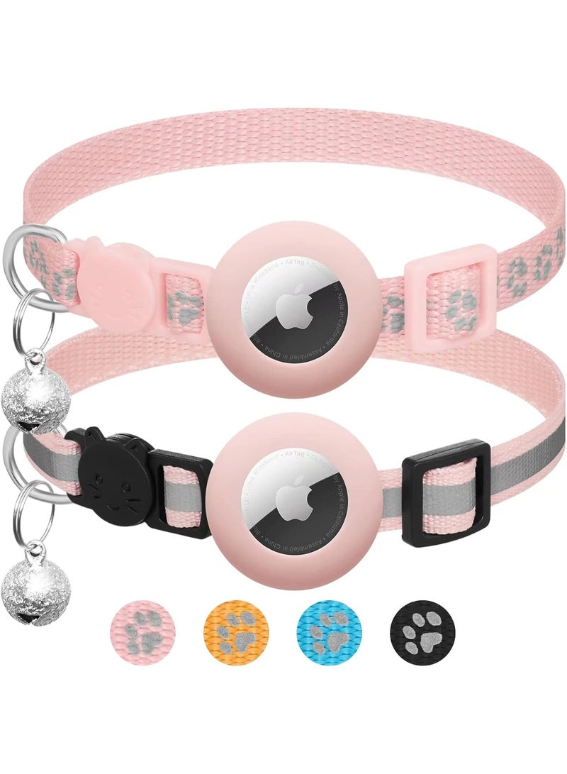 2Pack Airtag Cat Collar Breakaway with Bell,Reflective Kitten Collar with Apple Airtag Cat Collar Holder,Adjustable 7-12In,Safety Buckle for Girl Boy Cats,Pet Supplies,Accessories,Gifts (Pink) - Image 1